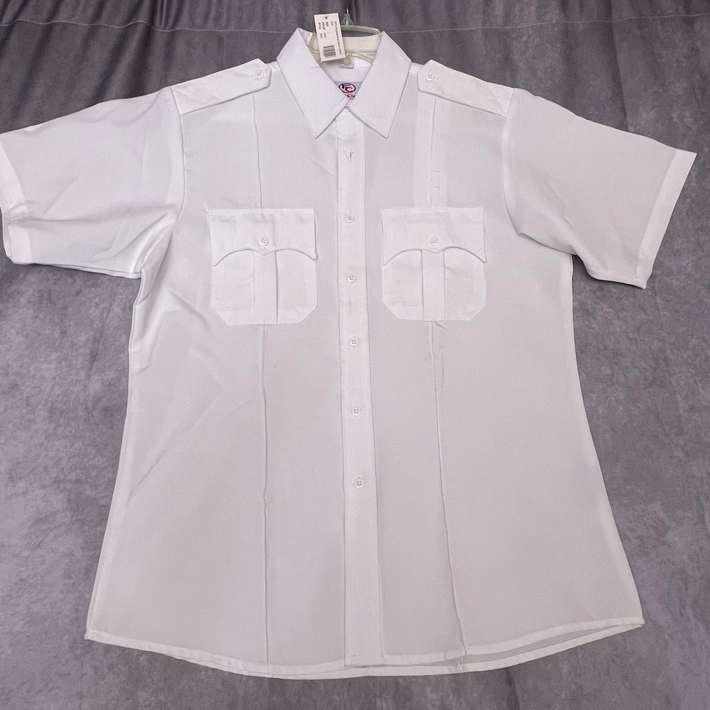 First Class Uniform Shirt Mens L White NEW Short Sleeve Epaulets SS02 16-16.5